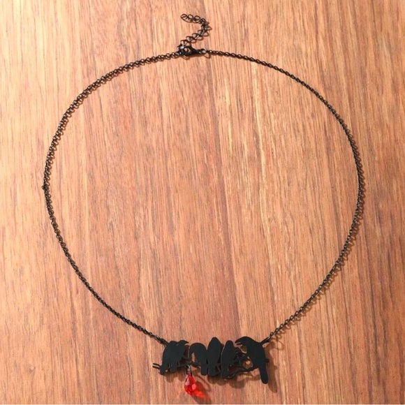 “Raven” Edgar Poe Perched Crows Birds Blood Droplet Macabre Gothic Grim Necklace - Picture 14 of 16